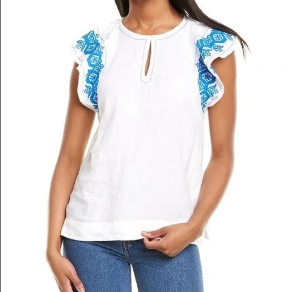 J. Crew White and Blue Blouse